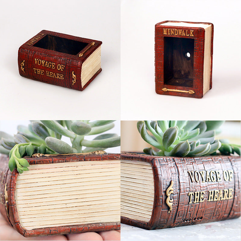 Vintage Literature Book Resin Succulent Plant Pot