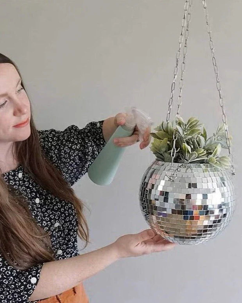 Eclectic Whimsical Disco Ball Hanging Herb Planters for Indoor, Outdoor & Front Yard