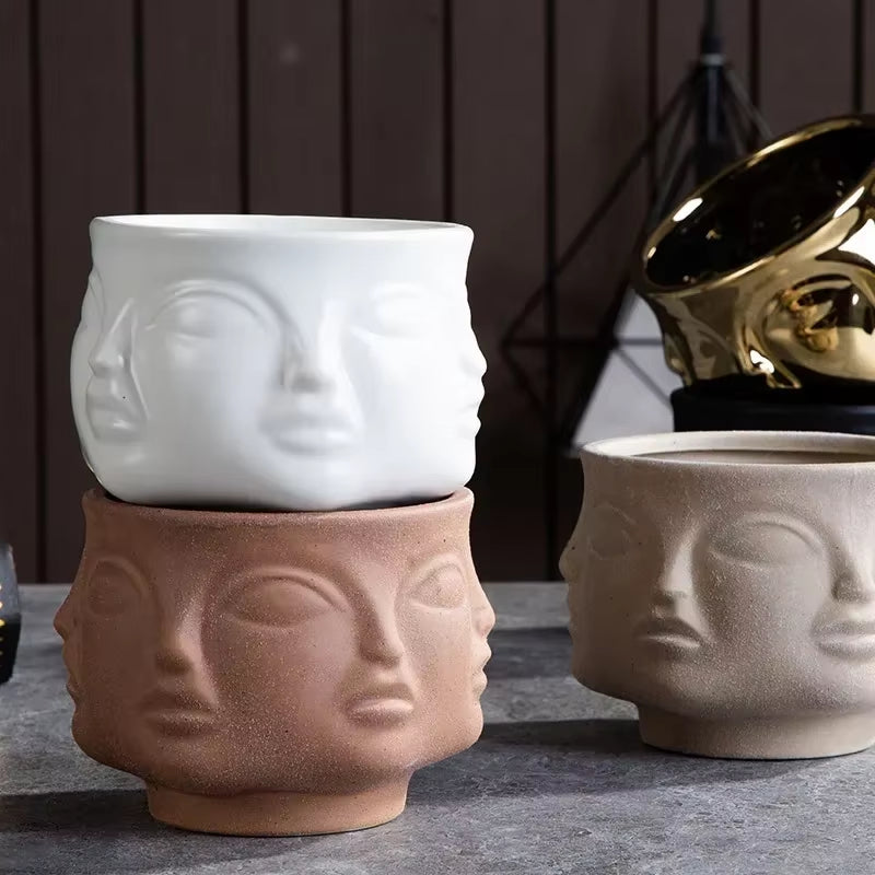 Ceramic Face Art Vase & Planter – Handmade Sculpture Pot for Flowers, Storage & Home Décor
