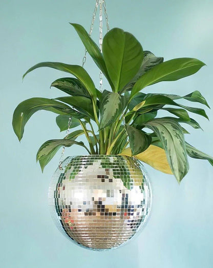 Eclectic Whimsical Disco Ball Hanging Herb Planters for Indoor, Outdoor & Front Yard