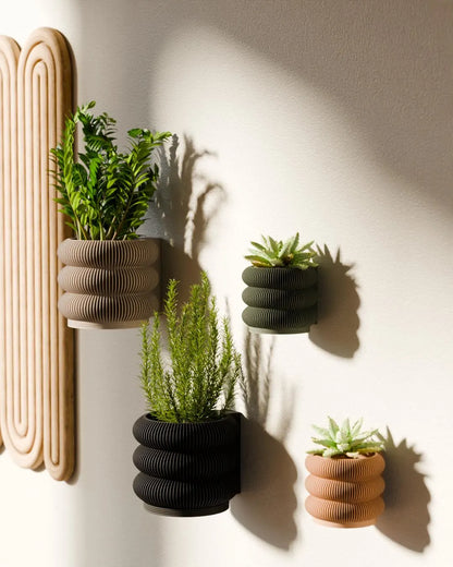 Hanging TRIPLE BUBBLE Wall Planter, Ribbed Design with Drainage and Drip Tray, 4,6,8 Inches, Green Black Navy Pink White LARGE Plant Pot
