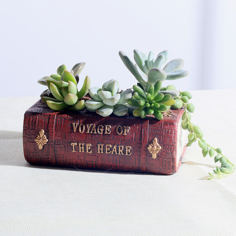 Vintage Literature Book Resin Succulent Plant Pot