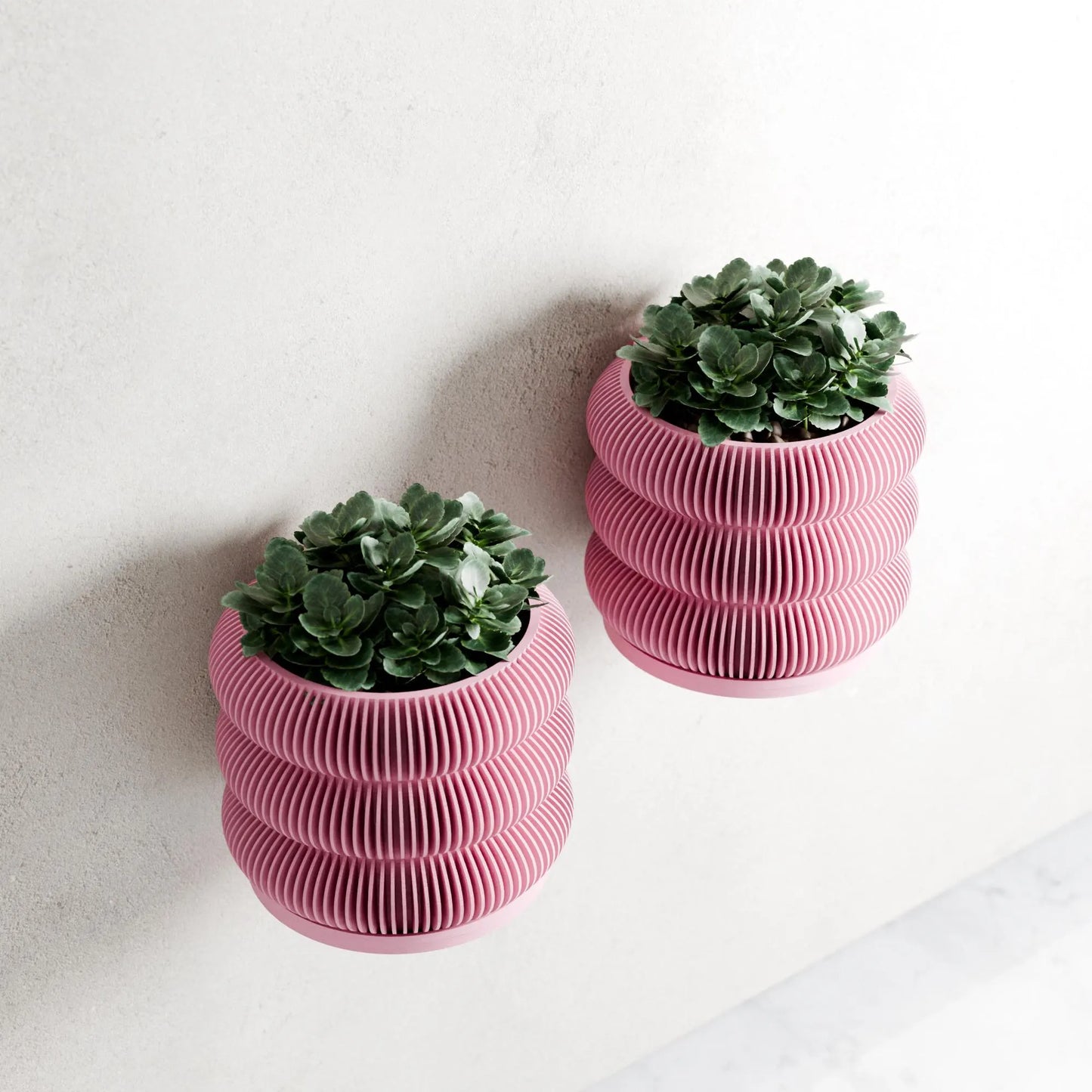 Hanging TRIPLE BUBBLE Wall Planter, Ribbed Design with Drainage and Drip Tray, 4,6,8 Inches, Green Black Navy Pink White LARGE Plant Pot