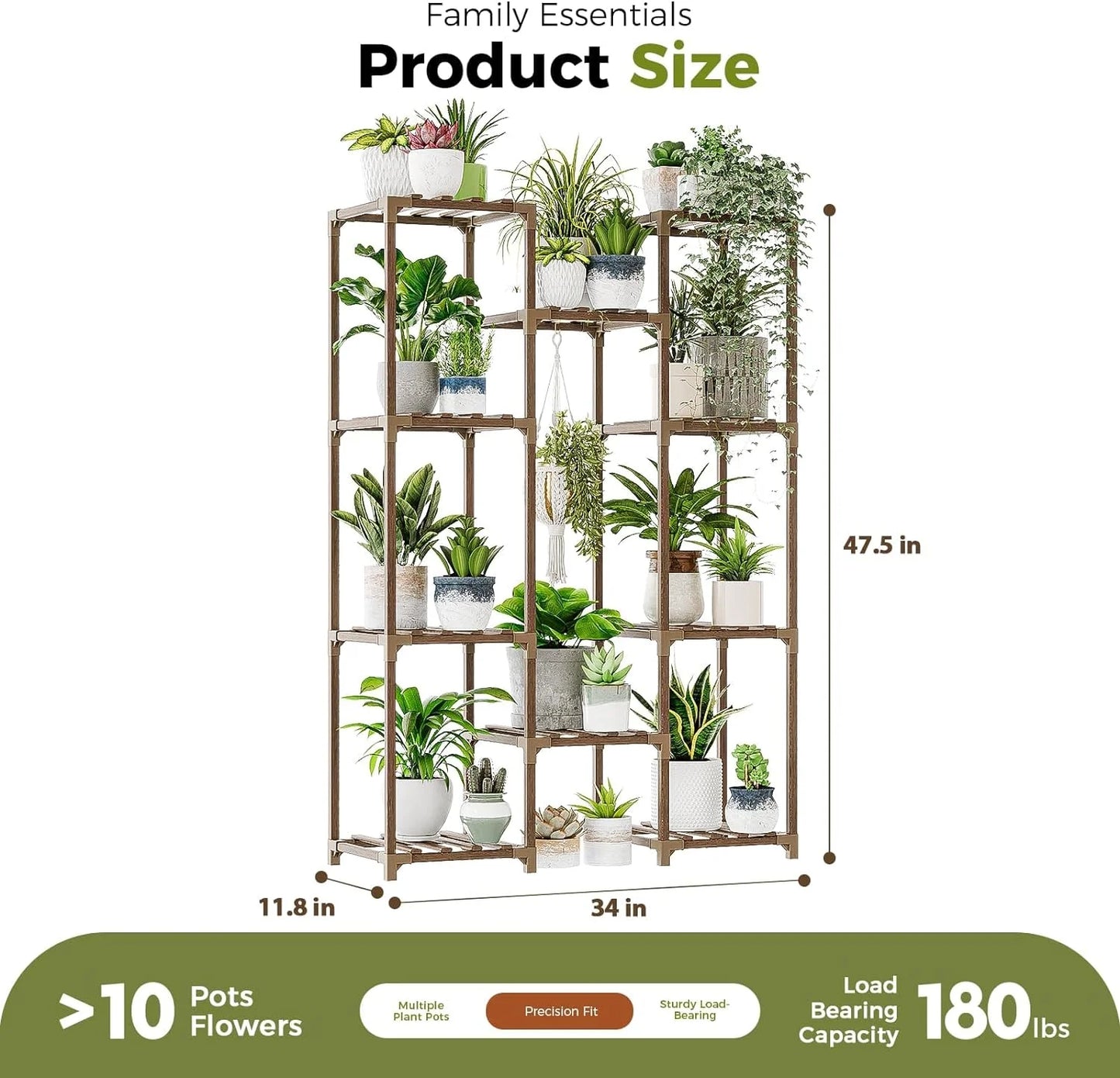 Plant Stand Indoor Outdoor Hanging Plant Shelf ,Wood Flower Stand Tall Large Flower Holder for Living Room, Patio, Balcony, Brown