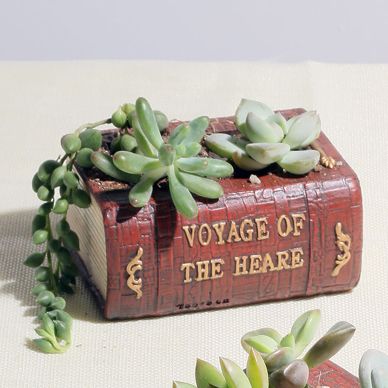 Vintage Literature Book Resin Succulent Plant Pot